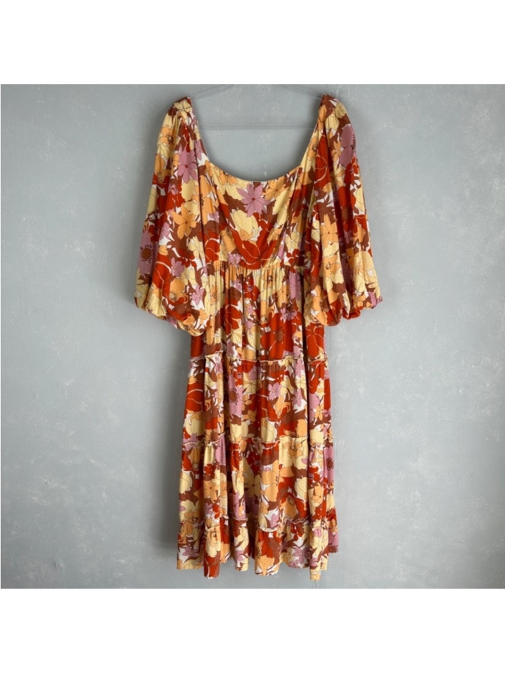 Show Me Your MuMu Orange Floral Puff-Sleeve Midi Dress - Picture 2 of 10